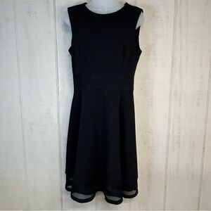 Calvin Klein Midi Dress Womens Size 10 Round Neck‎ Sleeveless Sheer Ruffle Black